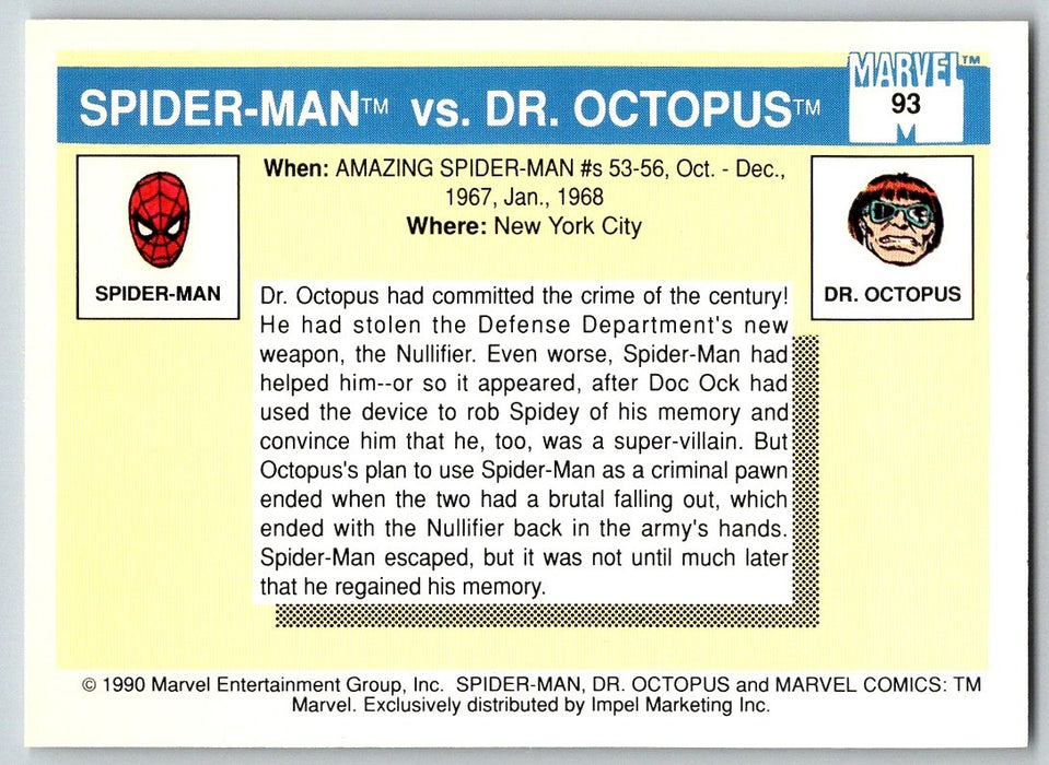 1990 Impel Marvel Universe I #93 Spider-Man vs. Dr. Octopus