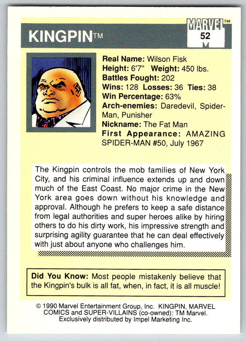 1990 Impel Marvel Universe I #52 Kingpin