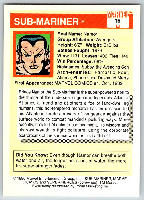 1990 Impel Marvel Universe I #16 Sub-Mariner