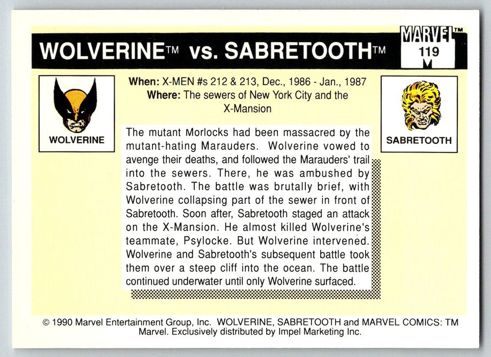 1990 Impel Marvel Universe I #119 Wolverine vs. Sabretooth