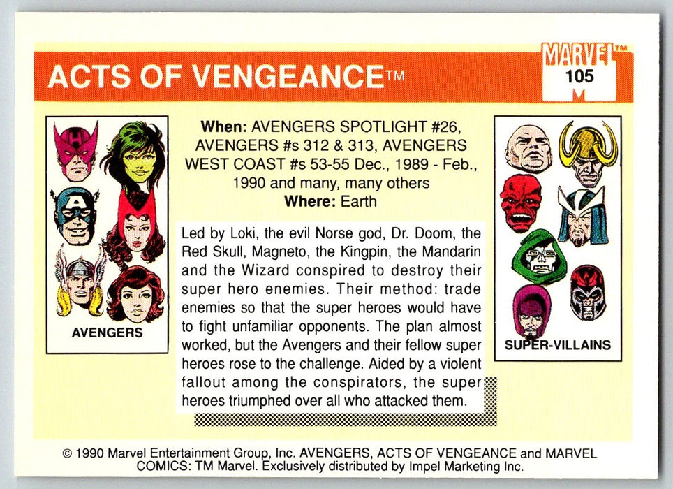 1990 Impel Marvel Universe I #105 Acts of Vengeance