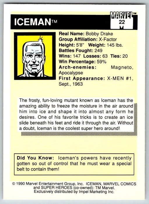 1990 Impel Marvel Universe I #22 Iceman