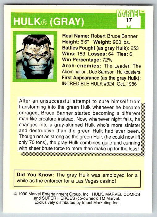 1990 Impel Marvel Universe I #17 Hulk