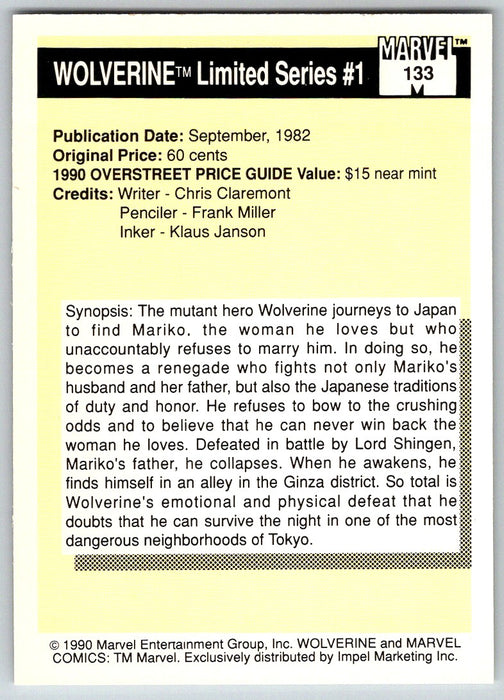 1990 Impel Marvel Universe I #133 Wolverine Limited Series #1