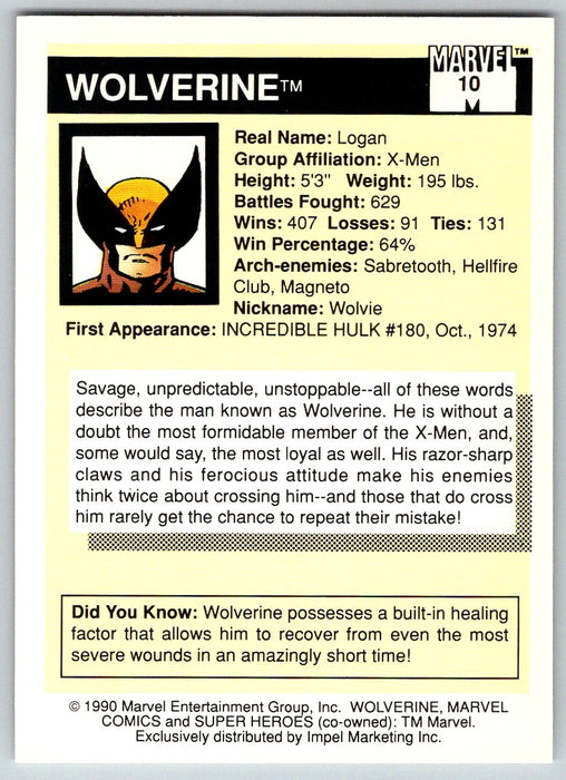 1990 Impel Marvel Universe I #10 Wolverine