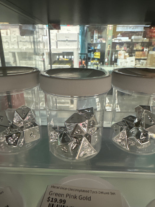 Metal Dice Electroplated 7pc set Silver