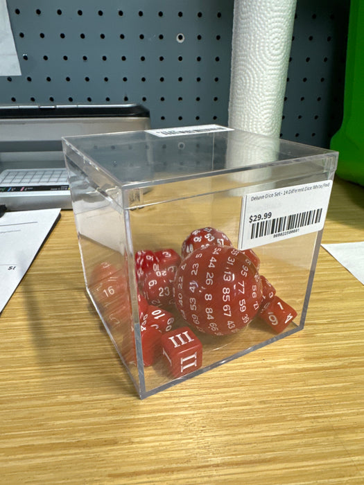 Deluxe Dice Set - 14 Different Dice White/Red