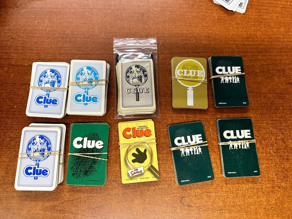 Clue Replacement Parts "E" Card Singles and Misc Parts from other Clue