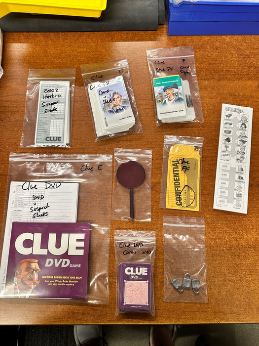 Clue Replacement Parts "E" Card Singles and Misc Parts from other Clue