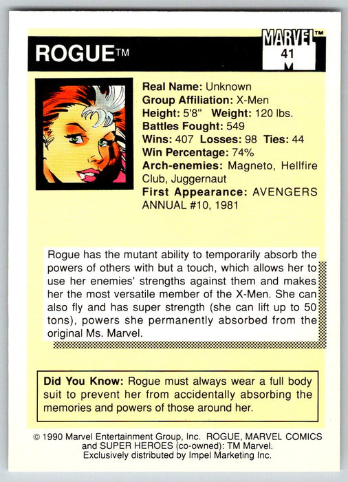 1990 Impel Marvel Universe I #41 Rogue