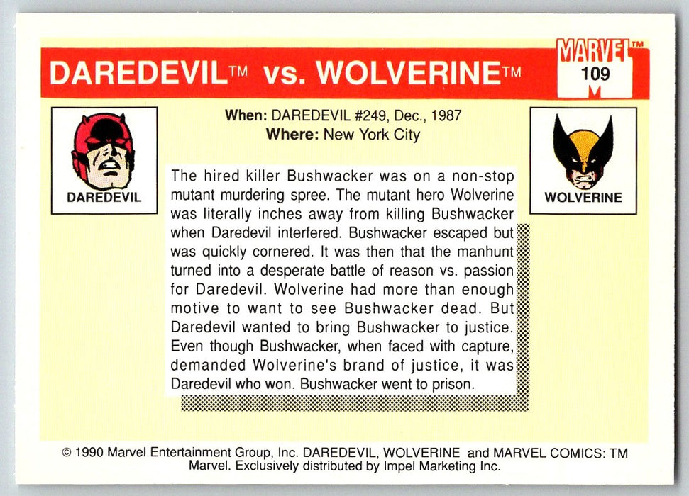 1990 Impel Marvel Universe I #109 Daredevil vs. Wolverine