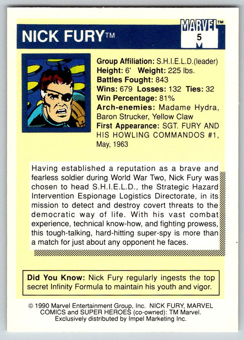 1990 Impel Marvel Universe I #5 Nick Fury