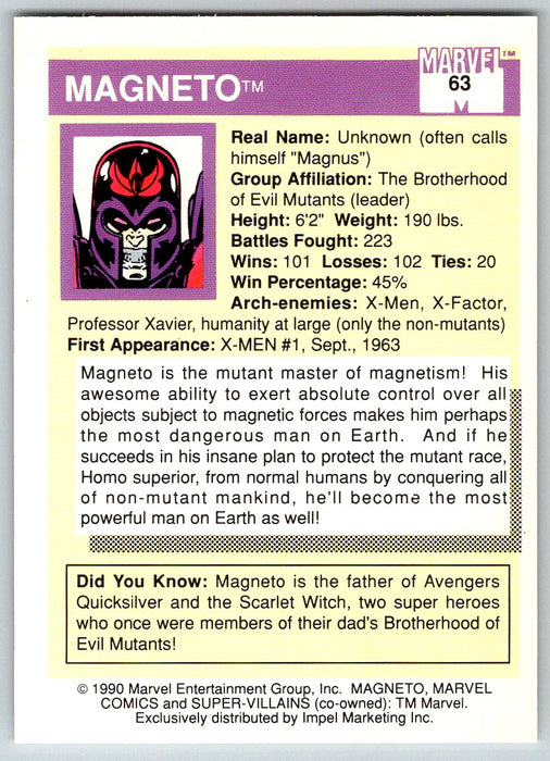 1990 Impel Marvel Universe I #63 Magneto