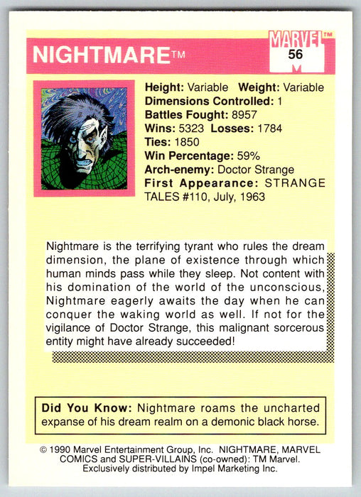 1990 Impel Marvel Universe I #56 Nightmare