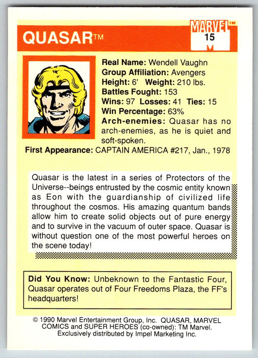 1990 Impel Marvel Universe I #15 Quasar
