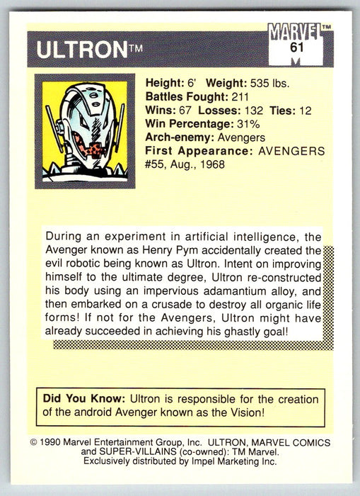 1990 Impel Marvel Universe I #61 Ultron