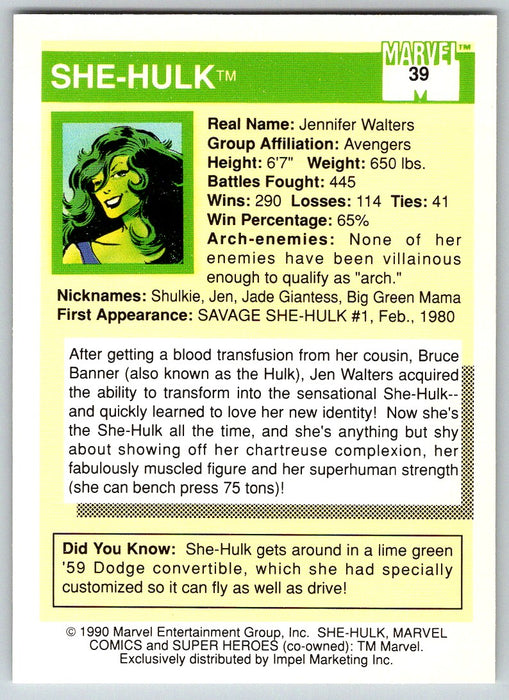 1990 Impel Marvel Universe I #39 She-Hulk