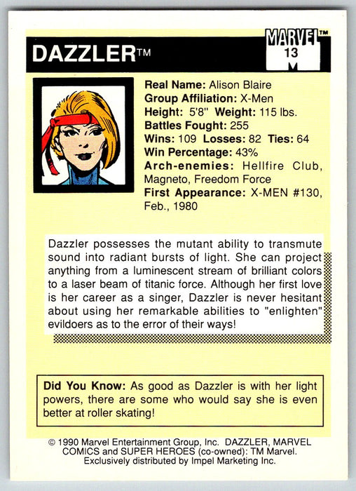 1990 Impel Marvel Universe I #13 Dazzler