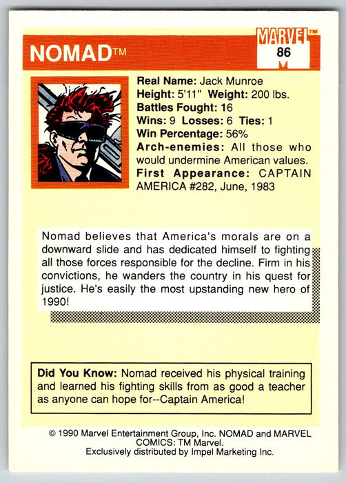 1990 Impel Marvel Universe I #86 Nomad
