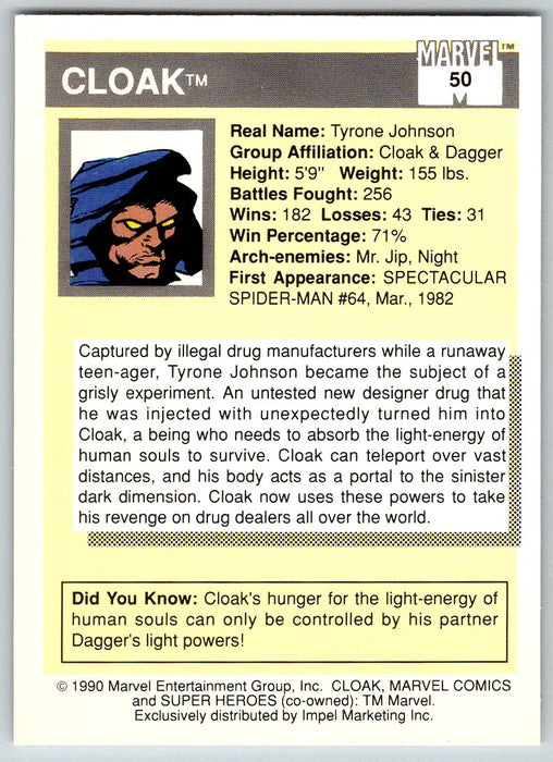 1990 Impel Marvel Universe I #50 Cloak