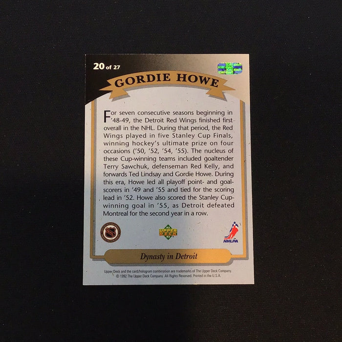 1992-93 Upper Deck Gordie Howe Heroes #20 Gordie Howe/Dynasty in Detroit