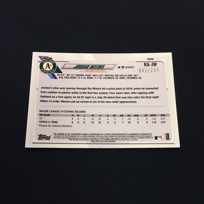 2021 Topps Chrome Rookie Autographs Purple Refractors #RAJW Jordan Weems