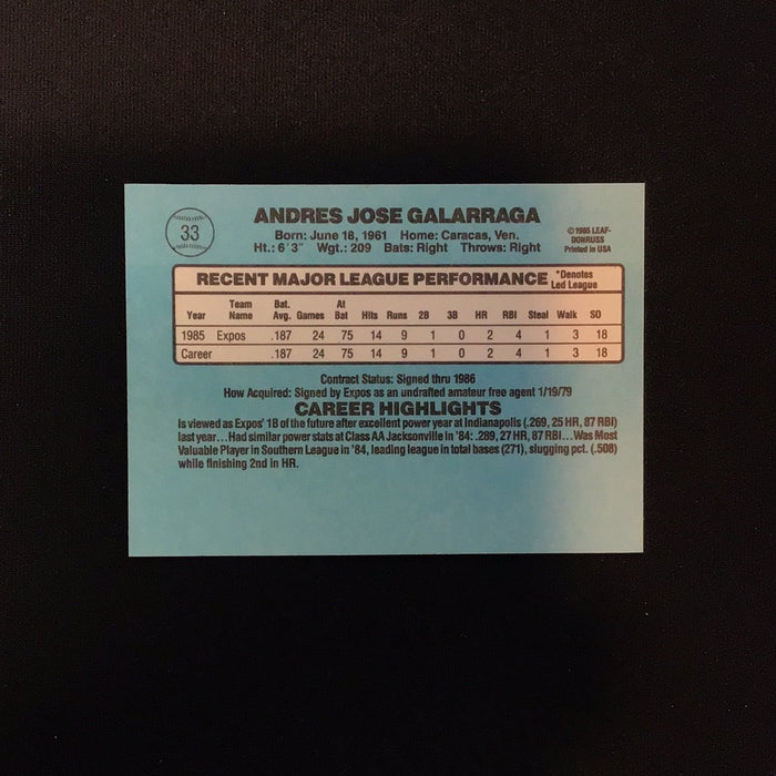 1986 Donruss #33A Andres Galarraga RC