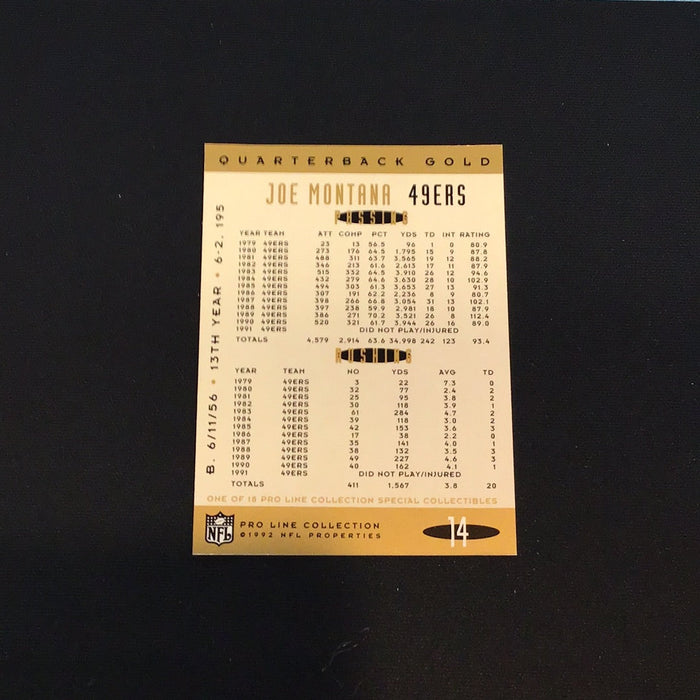 1992 Pro Line Portraits QB Gold #14 Joe Montana