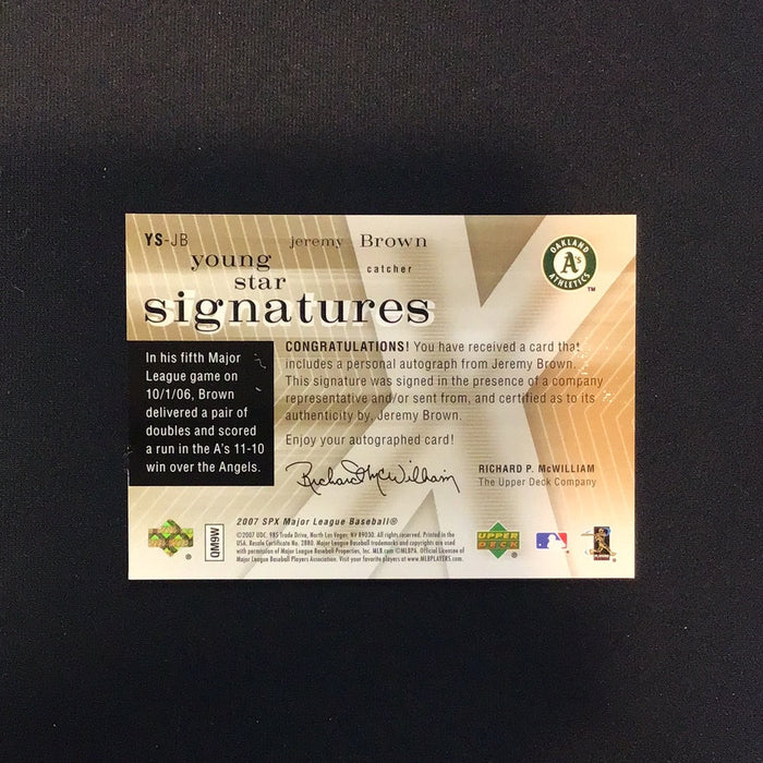 2007 SPx Young Stars Signatures #JB Jeremy Brown