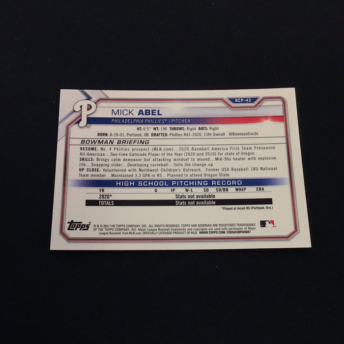 2021 Bowman Chrome Mega Box Prospects Refractors #BCP42 Mick Abel