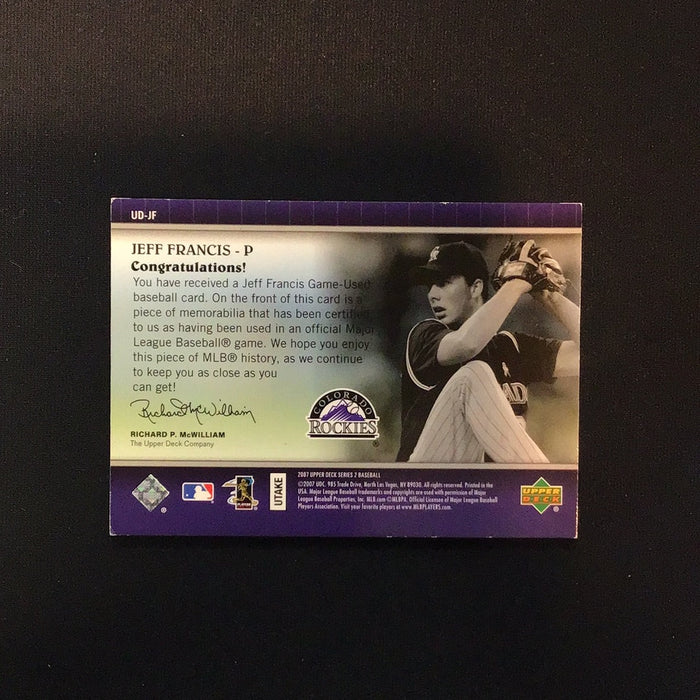 2007 Upper Deck UD Game Materials #JF Jeff Francis S2