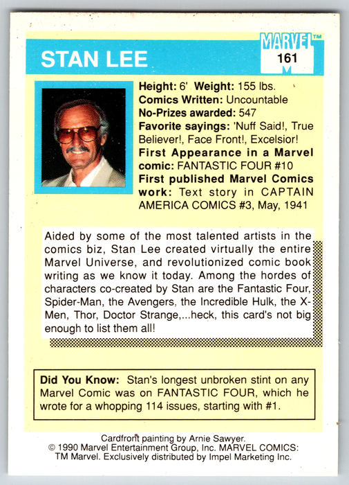 1990 Impel Marvel Universe I #161 Stan Lee: Mr. Marvel