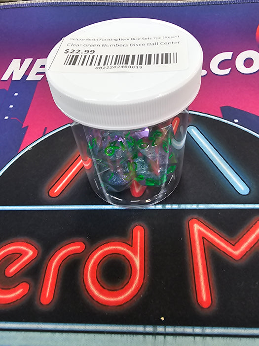 Deluxe Resin Floating Item Dice Clear Green Numbers Disco Ball Center