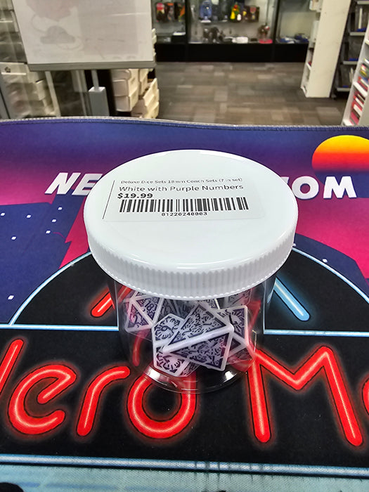 Deluxe Conch Dice 18mm White with Purple Numbers