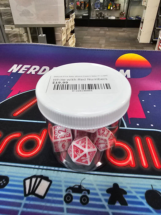 Deluxe Conch Dice 18mm White with Red Numbers
