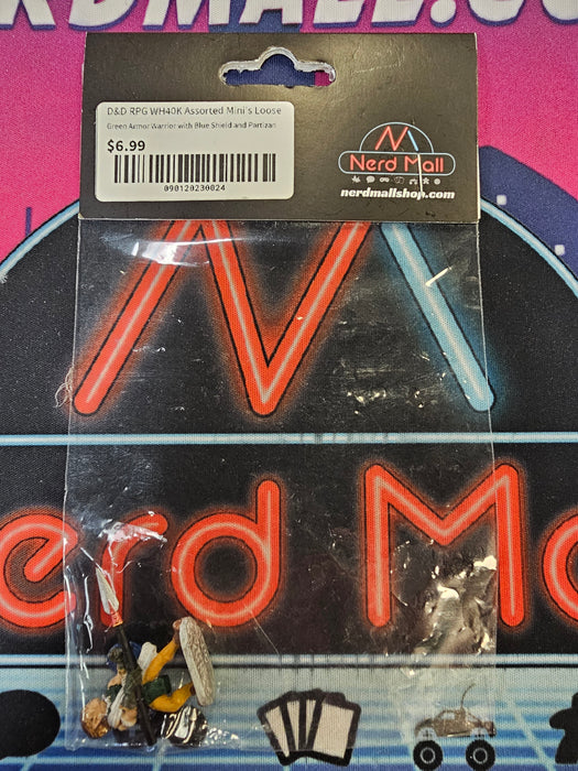 D&D Mini Green Armor Warrior w/ Blue Shield and Partizan
