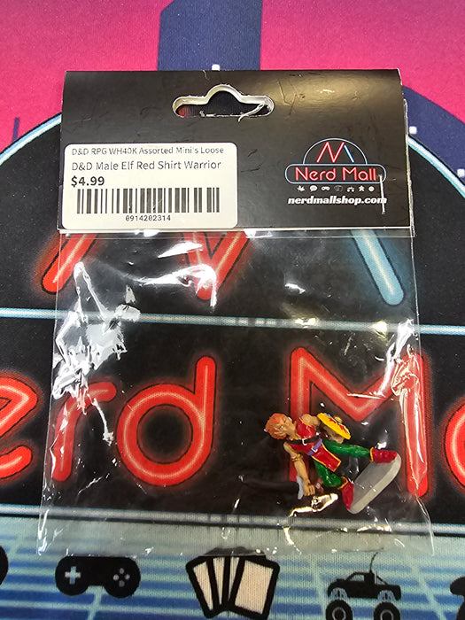 D&D Mini Male Elf Red Shirt Warrior
