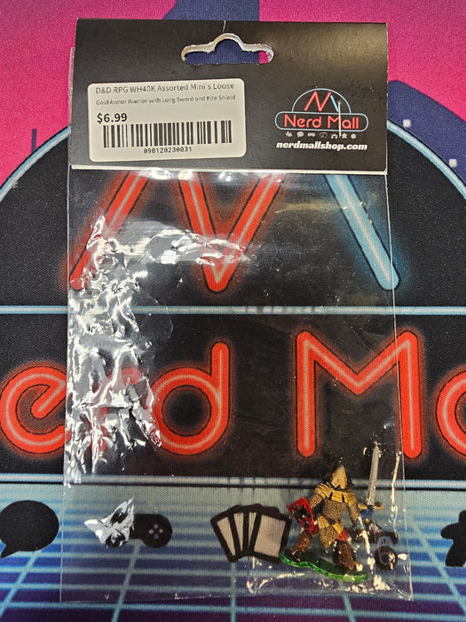 D&D Mini Gold Armor Warrior w/ Long Sword and Kite Shield