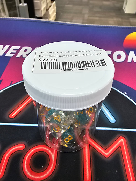 Deluxe Resin Floating Item Dice Clear Gold Numbers Disco Ball Center