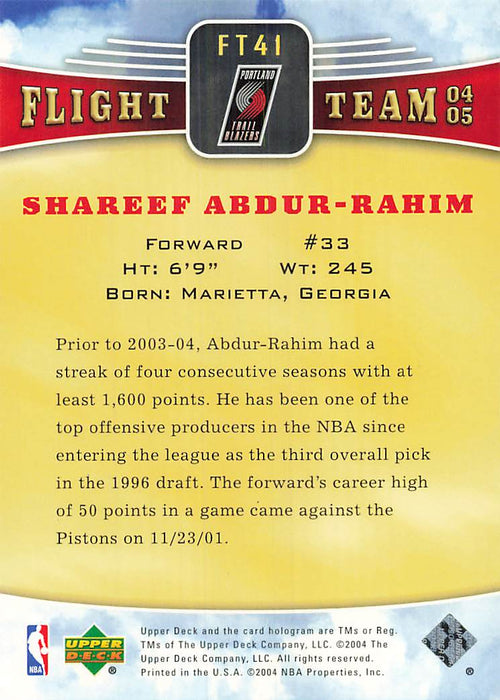 2004-05 Upper Deck Flight Team #FT41 Shareef Abdur-Rahim