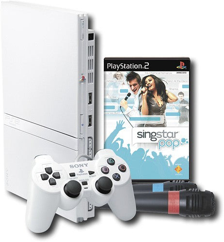 White PlayStation 2 Slim Singstar Pop Bundle