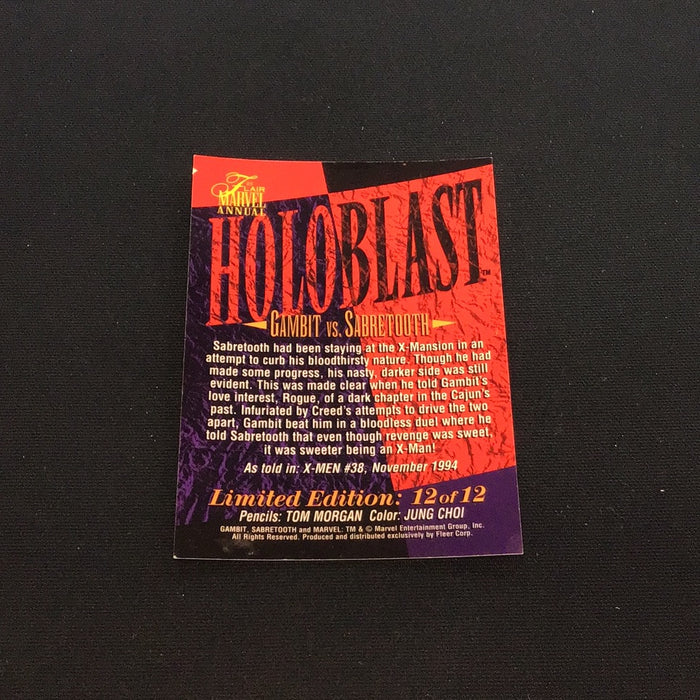 1995 Flair Marvel Annual HoloBlast #12 Gambit vs. Sabretooth